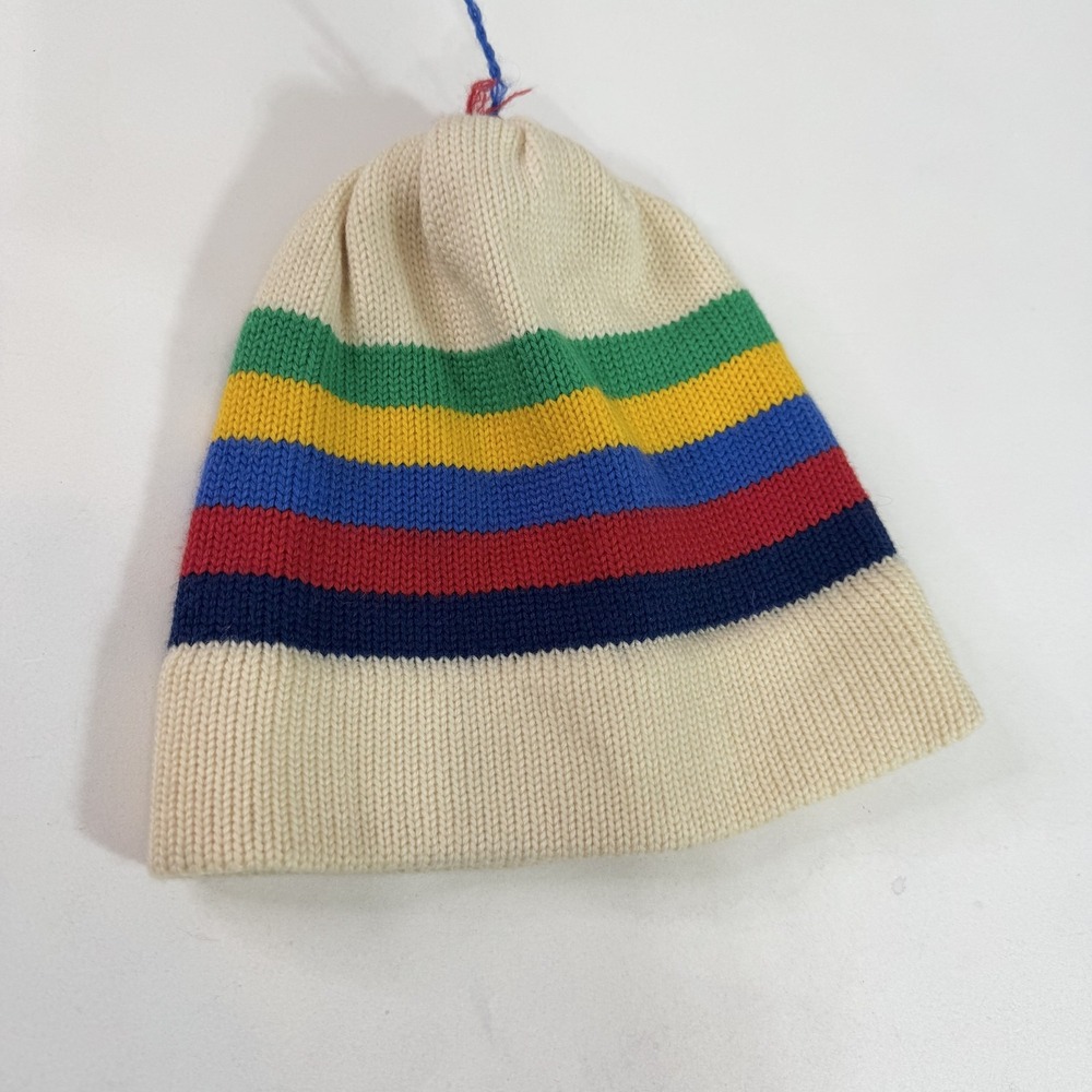 Vintage Hagemeyer Hat Beanie Womens One Size Multicolor Wool Rainbow Stripe Knit